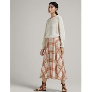 Massimo Dutti Plaid Midi Skirt in Cream and Rust